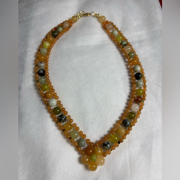 Hand crafted necklace with jade orange aventurine and tourmaline stones 16.5 in - Picture 5 of 5